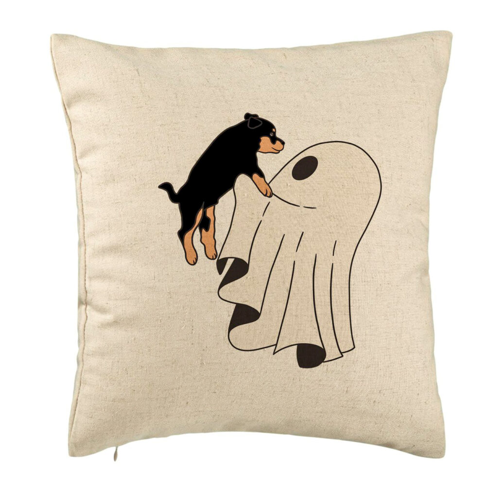 Perna Decorativa cu motiv Fantoma si Caine de Halloween, 40x40 cm, Bej, Husa Detasabila, Burduf 5 Perna Decorativa cu motiv Fantoma si Caine de Halloween