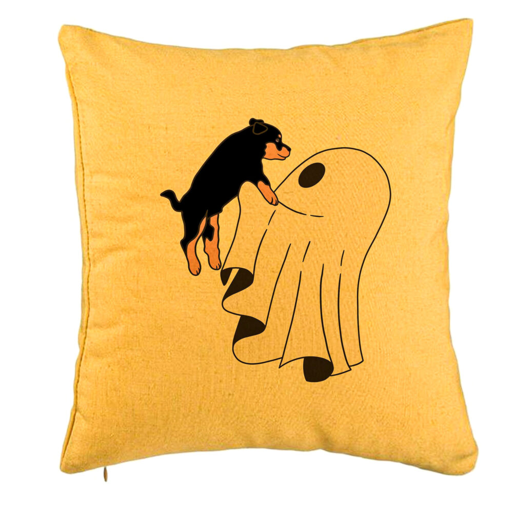 Perna Decorativa cu motiv Fantoma si Caine de Halloween, 40x40 cm, Galben, Husa Detasabila, Burduf 5 Perna Decorativa cu motiv Fantoma si Caine de Halloween