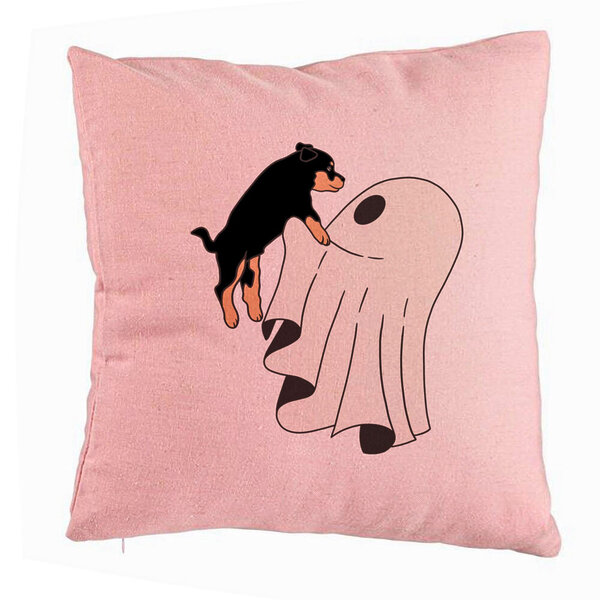 Perna Decorativa cu motiv Fantoma si Caine de Halloween, 40x40 cm, Roz, Husa Detasabila, Burduf 5 Perna Decorativa cu motiv Fantoma si Caine de Halloween