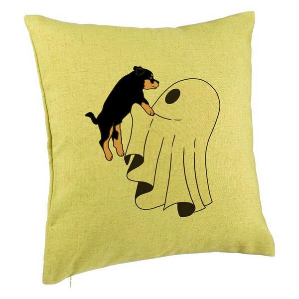 Perna Decorativa cu motiv Fantoma si Caine de Halloween, 40x40 cm, Verde, Husa Detasabila, Burduf 5 Perna Decorativa cu motiv Fantoma si Caine de Halloween