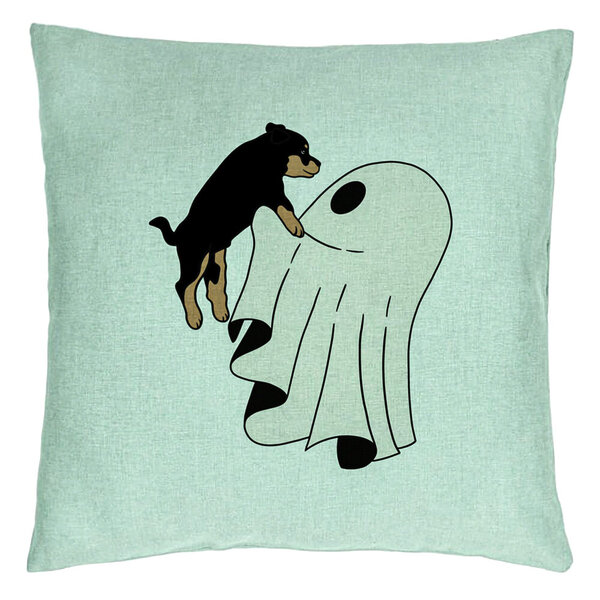 Perna Decorativa cu motiv Fantoma si Caine de Halloween, 40x40 cm, Verde Menta, Husa Detasabila, Burduf 5 Perna Decorativa cu motiv Fantoma si Caine de Halloween