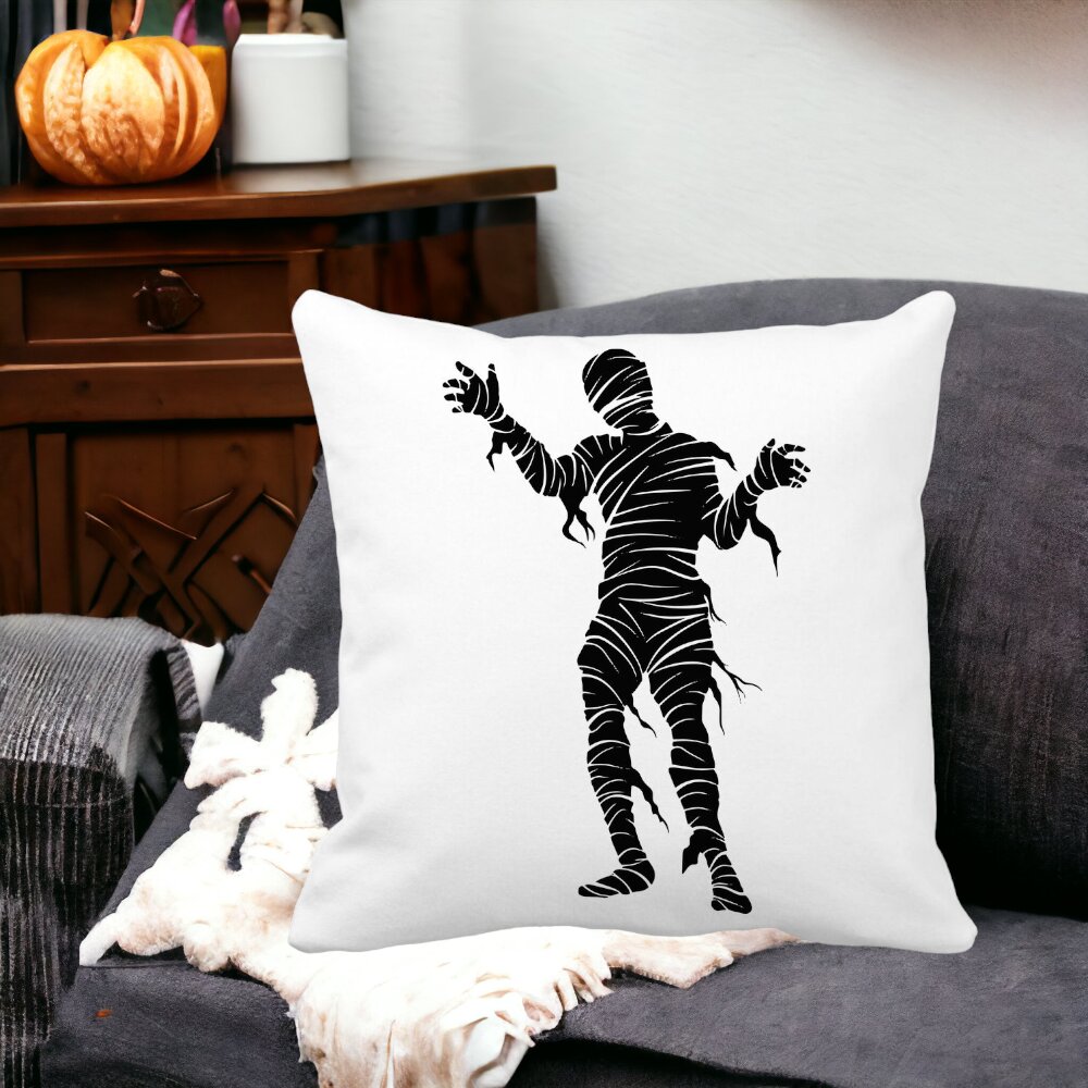Perna Decorativa cu motiv Mumie de Halloween 2, 40x40 cm, Alba, Mata, Husa Detasabila, Burduf 12 40x40 cm