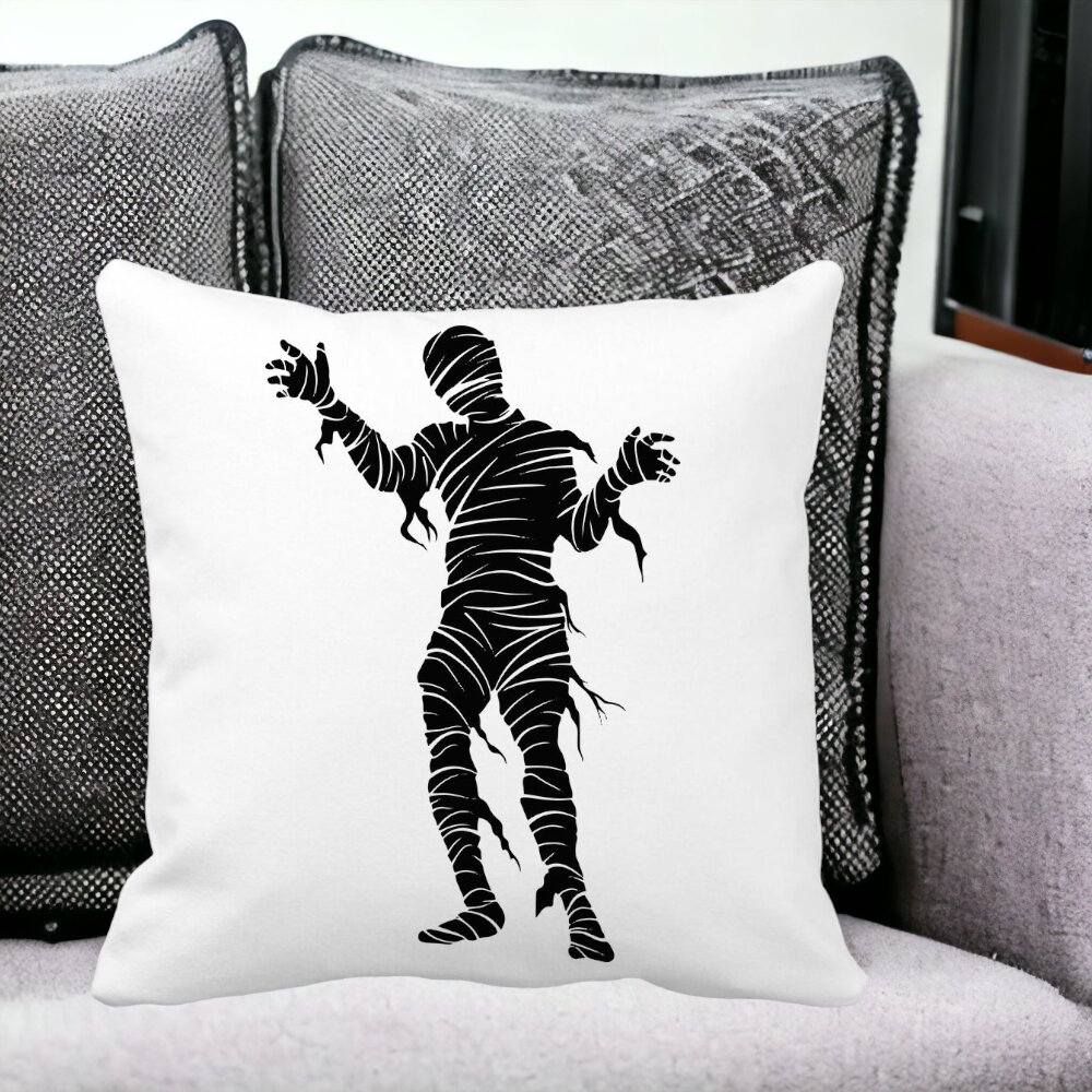 Perna Decorativa cu motiv Mumie de Halloween 2, 40x40 cm, Alba, Mata, Husa Detasabila, Burduf 13 Alba