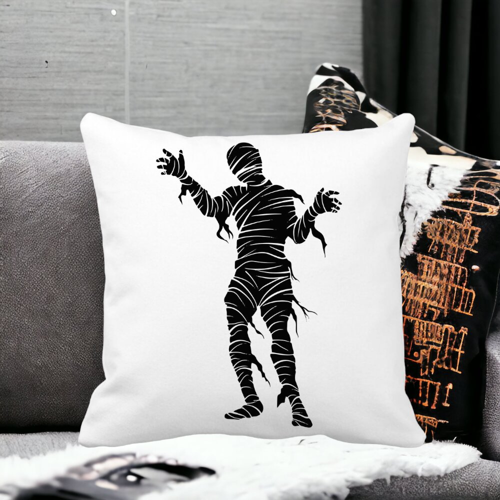 Perna Decorativa cu motiv Mumie de Halloween 2, 40x40 cm, Alba, Mata, Husa Detasabila, Burduf 15 Husa Detasabila