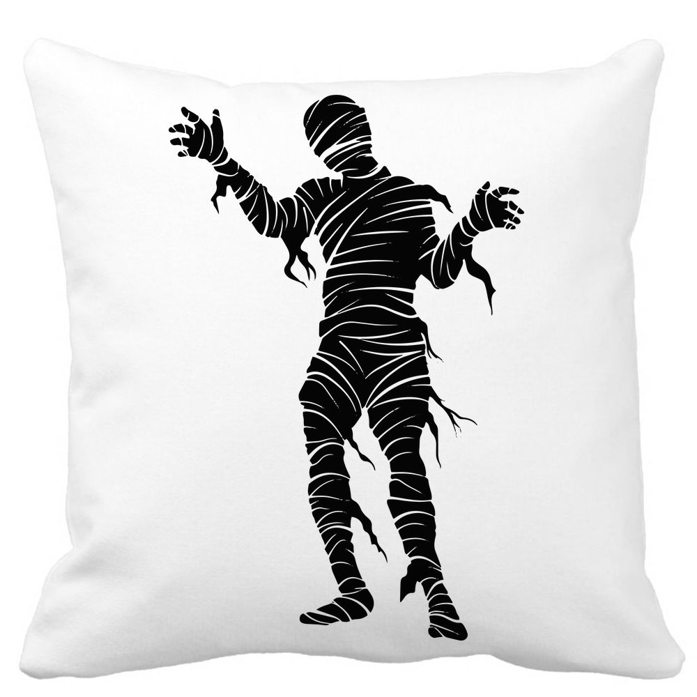 Perna Decorativa cu motiv Mumie de Halloween 2, 40x40 cm, Alba, Mata, Husa Detasabila, Burduf 11 Perna Decorativa cu motiv Mumie de Halloween 2