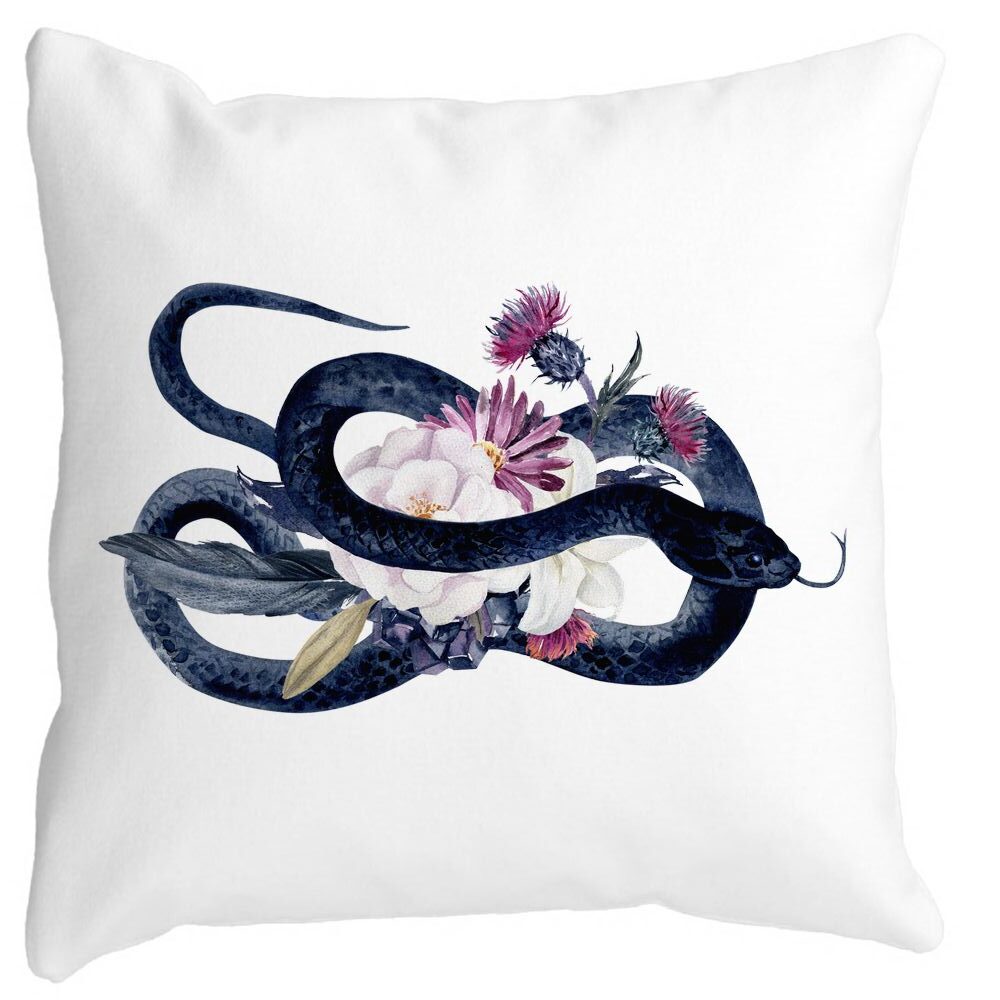 Perna Decorativa cu motiv Sarpe si Flori de Halloween, 40x40 cm, Alba, Mata, Husa Detasabila, Burduf 11 Perna Decorativa cu motiv Sarpe si Flori de Halloween