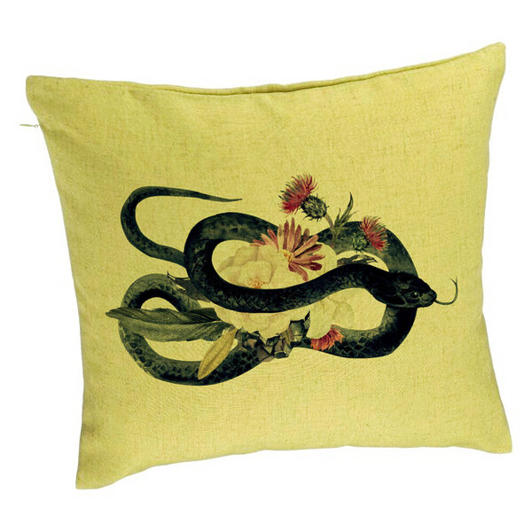 Perna Decorativa cu motiv Sarpe si Flori de Halloween, 40x40 cm, Verde, Husa Detasabila, Burduf 5 Perna Decorativa cu motiv Sarpe si Flori de Halloween