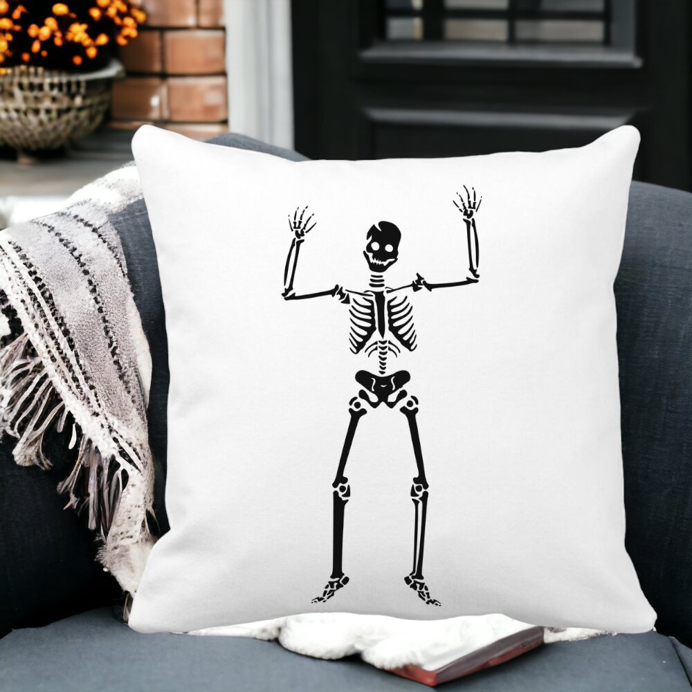 Perna Decorativa cu motiv Sechelet de Halloween 1, 40x40 cm, Alba, Mata, Husa Detasabila, Burduf 12 40x40 cm