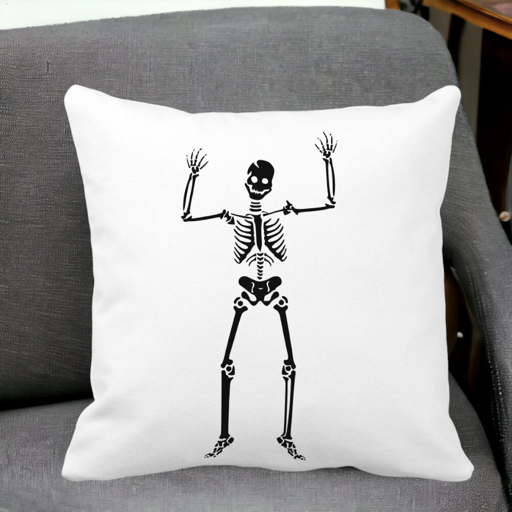 Perna Decorativa cu motiv Sechelet de Halloween 1, 40x40 cm, Alba, Mata, Husa Detasabila, Burduf 13 Alba