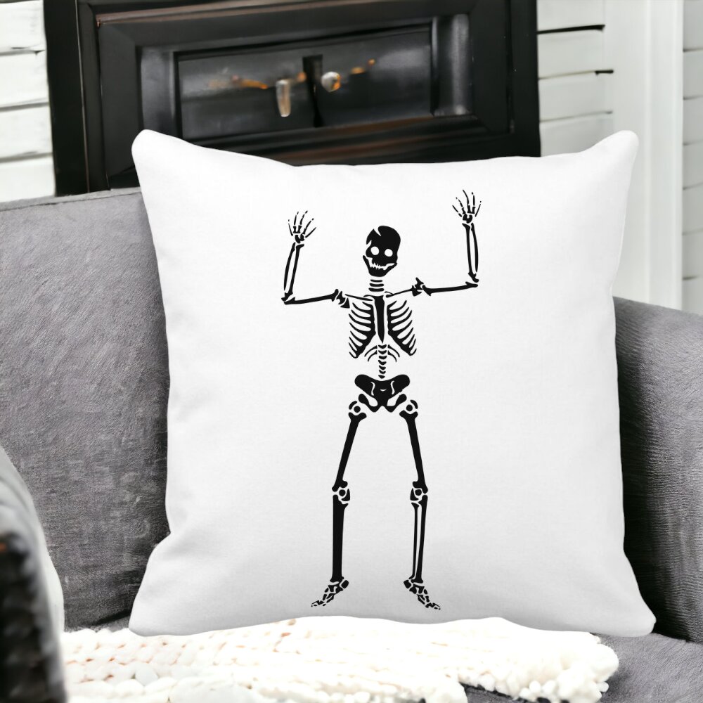 Perna Decorativa cu motiv Sechelet de Halloween 1, 40x40 cm, Alba, Mata, Husa Detasabila, Burduf 14 Mata