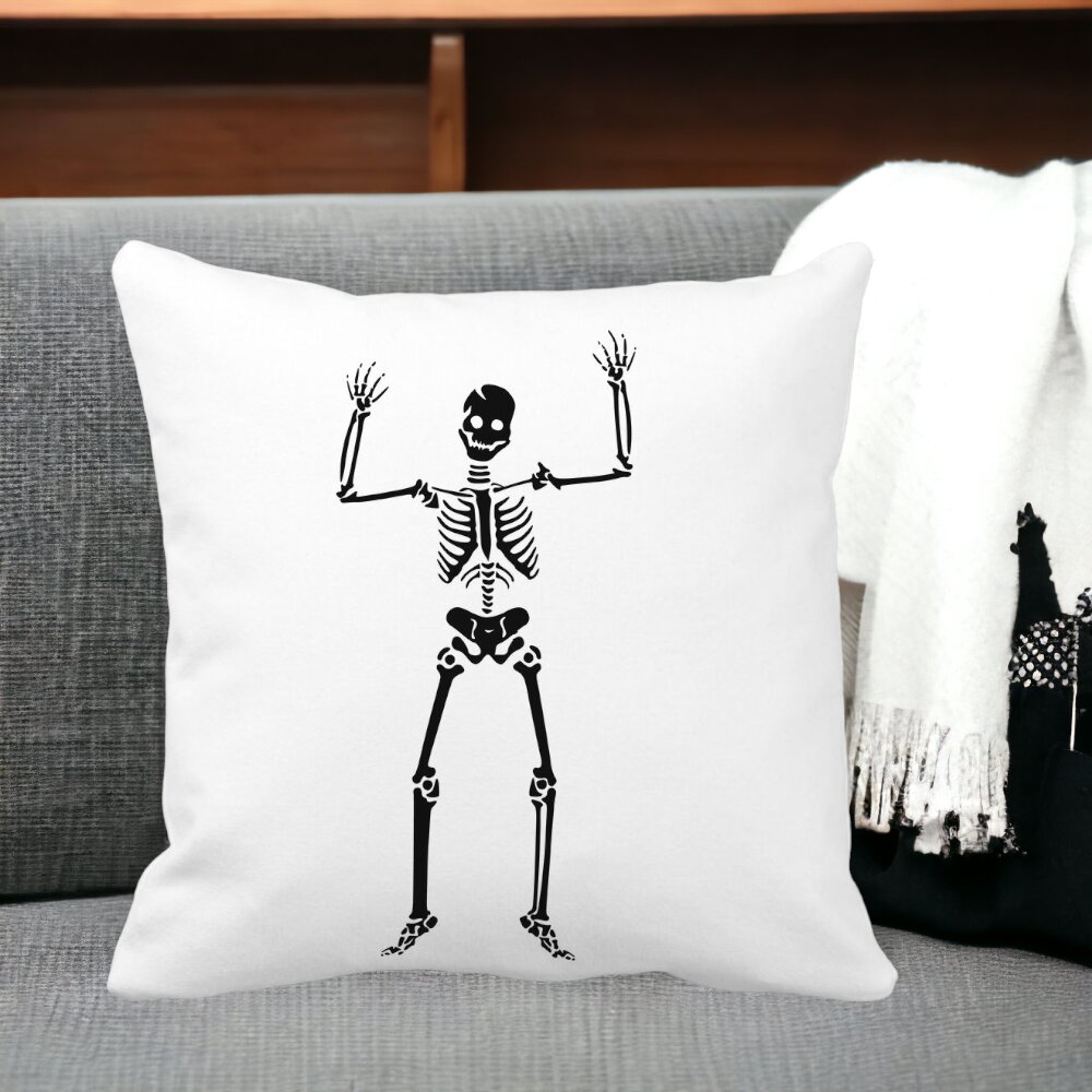 Perna Decorativa cu motiv Sechelet de Halloween 1, 40x40 cm, Alba, Mata, Husa Detasabila, Burduf 15 Husa Detasabila
