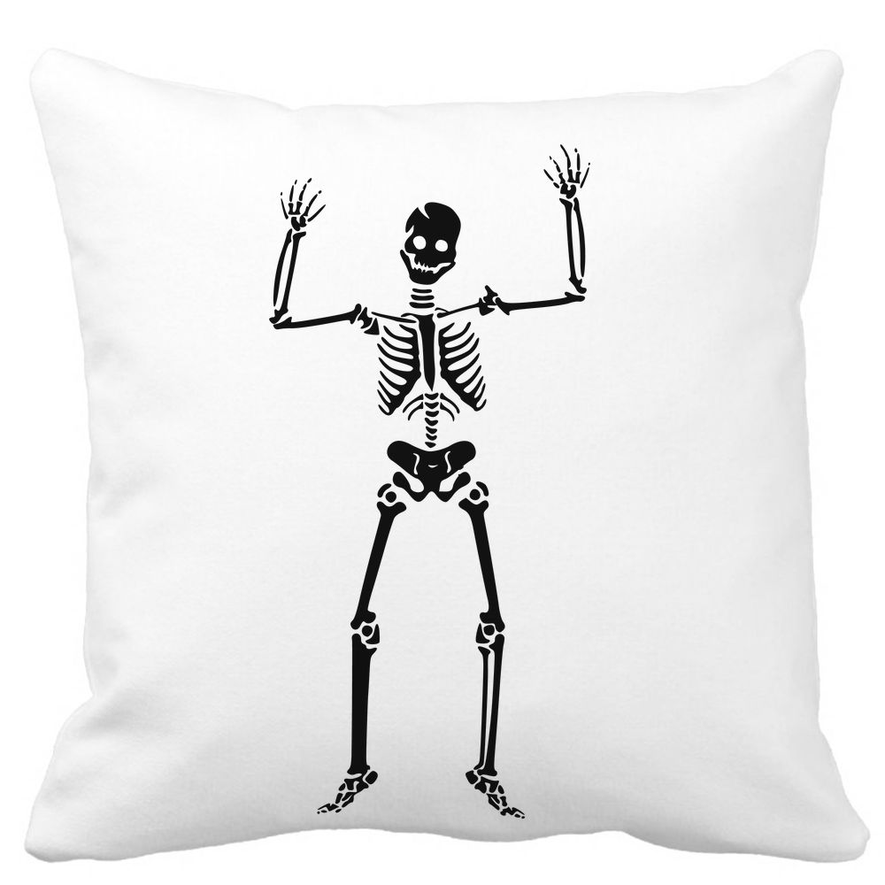 Perna Decorativa cu motiv Sechelet de Halloween 1, 40x40 cm, Alba, Mata, Husa Detasabila, Burduf 11 Perna Decorativa cu motiv Sechelet de Halloween 1