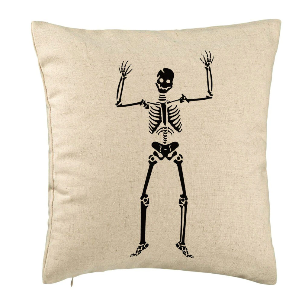 Perna Decorativa cu motiv Sechelet de Halloween 1, 40x40 cm, Bej, Husa Detasabila, Burduf 5 Perna Decorativa cu motiv Sechelet de Halloween 1