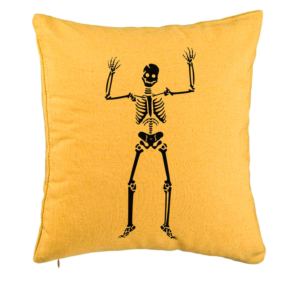 Perna Decorativa cu motiv Sechelet de Halloween 1, 40x40 cm, Galben, Husa Detasabila, Burduf 5 Perna Decorativa cu motiv Sechelet de Halloween 1