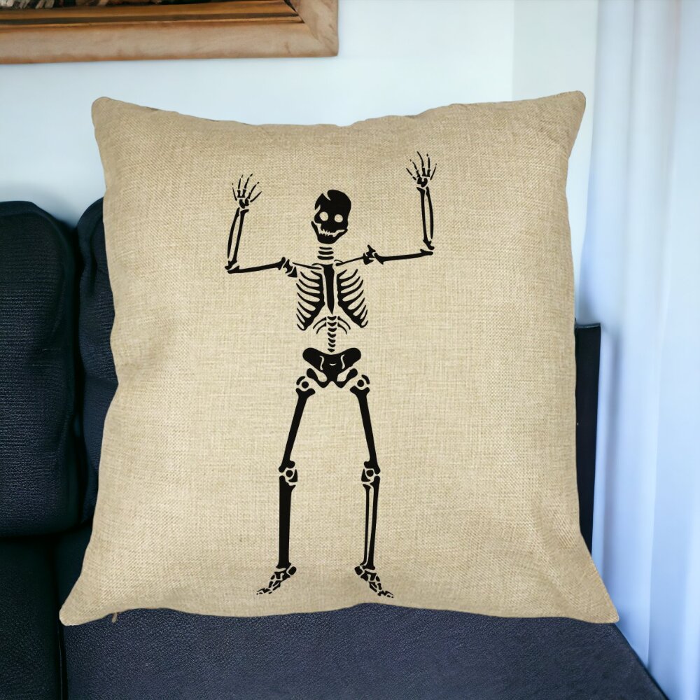 Perna Decorativa cu motiv Sechelet de Halloween 1, 40x40 cm, Husa Detasabila, Burduf 14 Burduf