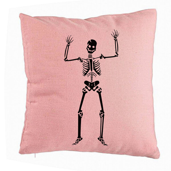 Perna Decorativa cu motiv Sechelet de Halloween 1, 40x40 cm, Roz, Husa Detasabila, Burduf 5 Perna Decorativa cu motiv Sechelet de Halloween 1