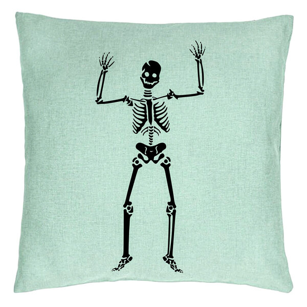 Perna Decorativa cu motiv Sechelet de Halloween 1, 40x40 cm, Verde Menta, Husa Detasabila, Burduf 5 Perna Decorativa cu motiv Sechelet de Halloween 1