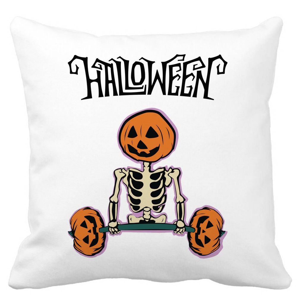 Perna Decorativa cu motiv Sechelet de Halloween 2, 40x40 cm, Alba, Mata, Husa Detasabila, Burduf 15 Perna Decorativa cu motiv Sechelet de Halloween 2