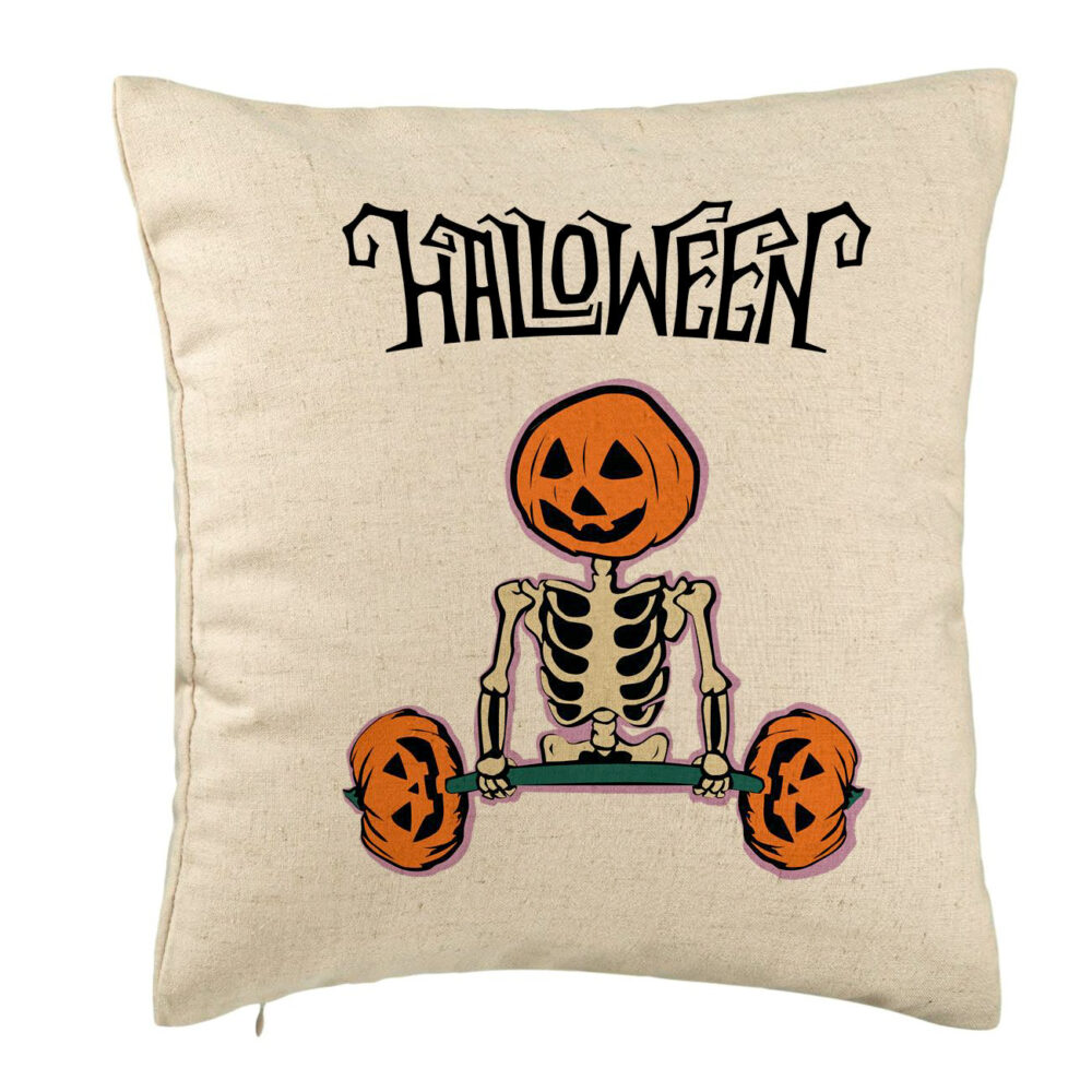 Perna Decorativa cu motiv Sechelet de Halloween 2, 40x40 cm, Bej, Husa Detasabila, Burduf 5 Perna Decorativa cu motiv Sechelet de Halloween 2