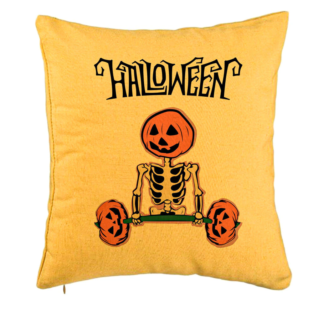 Perna Decorativa cu motiv Sechelet de Halloween 2, 40x40 cm, Galben, Husa Detasabila, Burduf 5 Perna Decorativa cu motiv Sechelet de Halloween 2