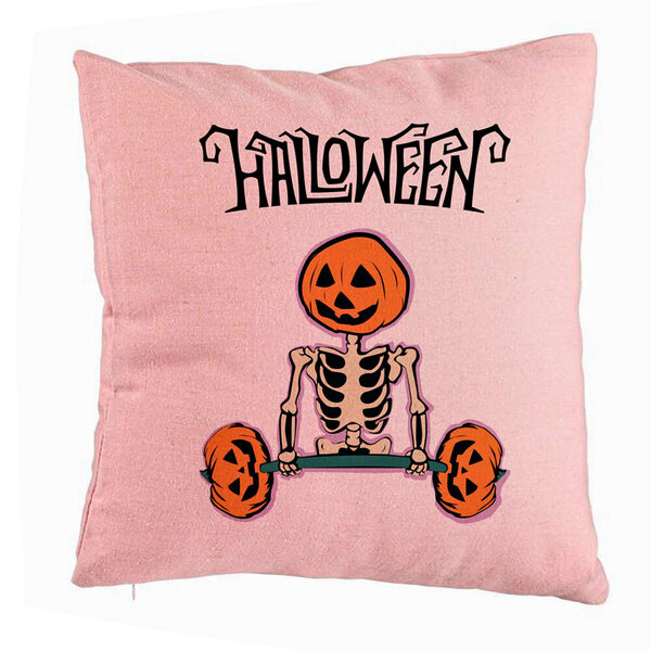 Perna Decorativa cu motiv Sechelet de Halloween 2, 40x40 cm, Roz, Husa Detasabila, Burduf 5 Perna Decorativa cu motiv Sechelet de Halloween 2