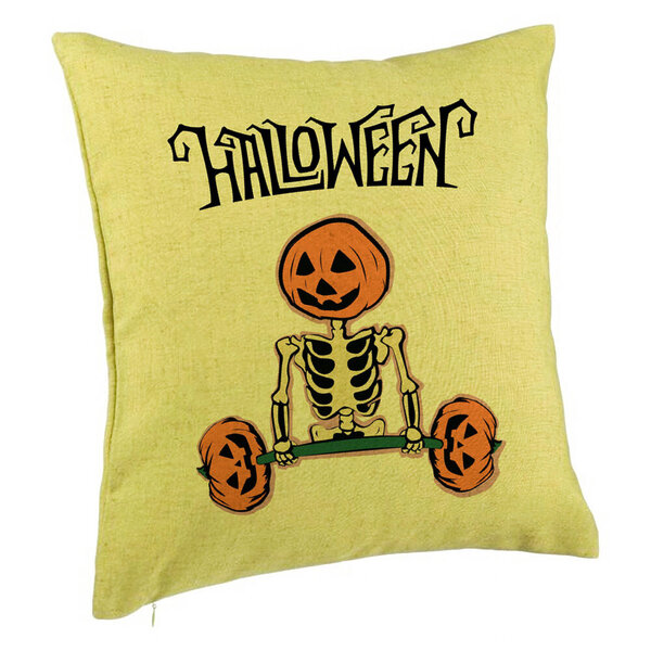 Perna Decorativa cu motiv Sechelet de Halloween 2, 40x40 cm, Verde, Husa Detasabila, Burduf 5 Perna Decorativa cu motiv Sechelet de Halloween 2
