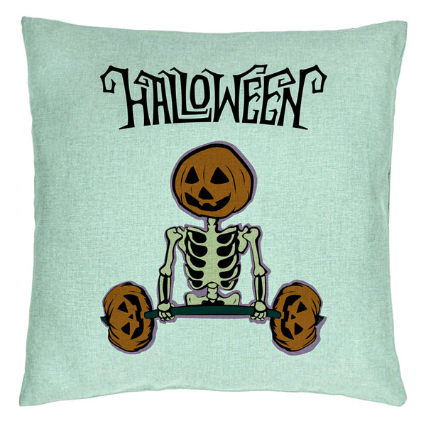 Perna Decorativa cu motiv Sechelet de Halloween 2, 40x40 cm, Verde Menta, Husa Detasabila, Burduf 5 Perna Decorativa cu motiv Sechelet de Halloween 2