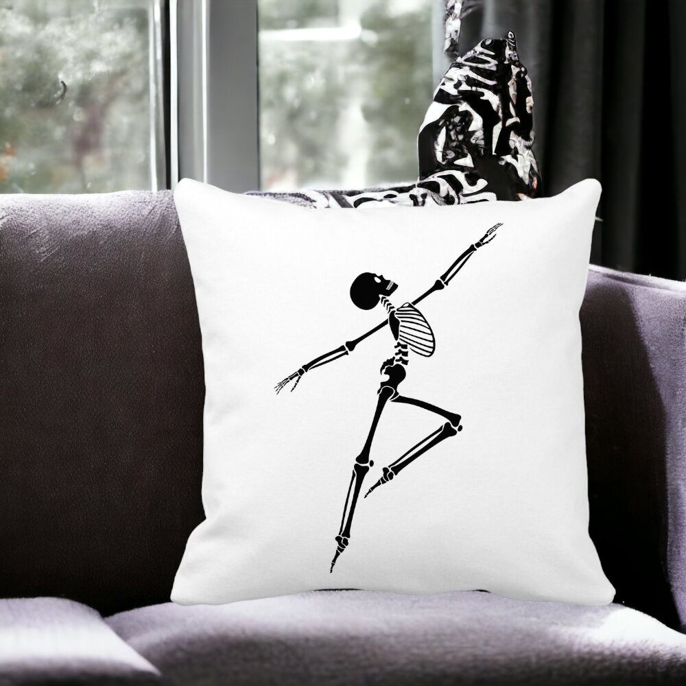 Perna Decorativa cu motiv Sechelet de Halloween 3, 40x40 cm, Alba, Mata, Husa Detasabila, Burduf 12 40x40 cm