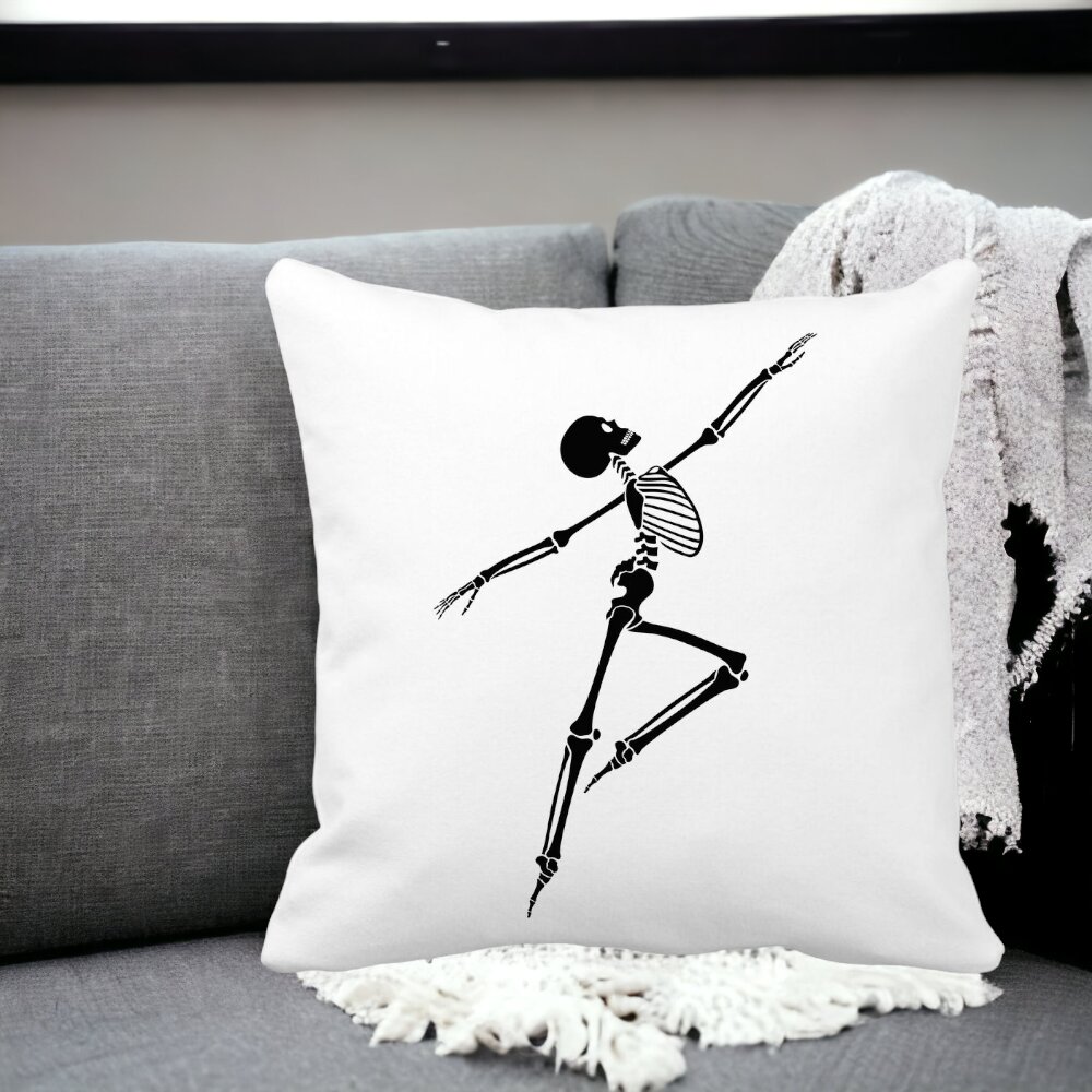 Perna Decorativa cu motiv Sechelet de Halloween 3, 40x40 cm, Alba, Mata, Husa Detasabila, Burduf 13 Alba