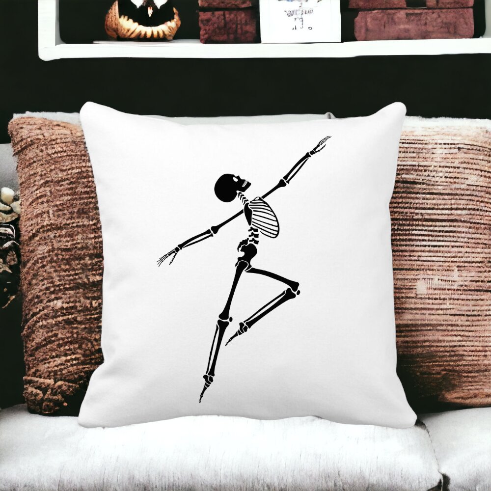 Perna Decorativa cu motiv Sechelet de Halloween 3, 40x40 cm, Alba, Mata, Husa Detasabila, Burduf 14 Mata