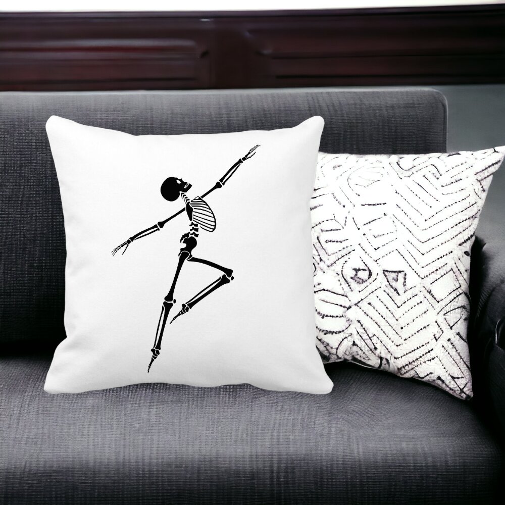 Perna Decorativa cu motiv Sechelet de Halloween 3, 40x40 cm, Alba, Mata, Husa Detasabila, Burduf 15 Husa Detasabila