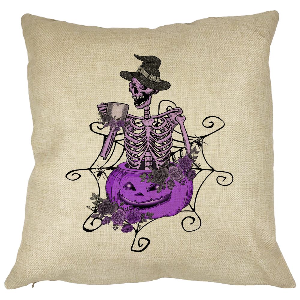 Perna Decorativa cu motiv Sechelet de Halloween 4, 40x40 cm, Husa Detasabila, Burduf 13 Perna Decorativa cu motiv Sechelet de Halloween 4
