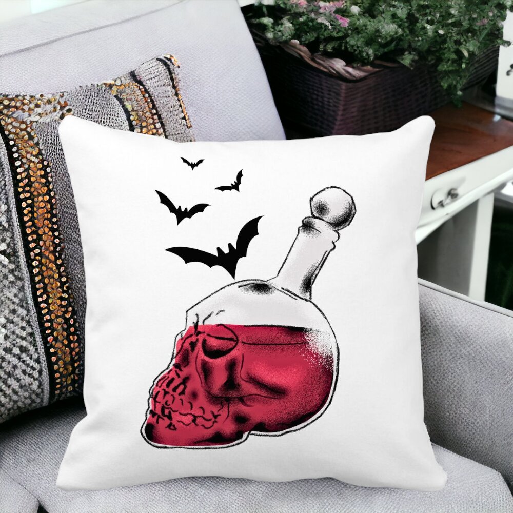 Perna Decorativa cu motiv Sticla Craniu de Halloween 1, 40x40 cm, Alba, Mata, Husa Detasabila, Burduf 12 40x40 cm