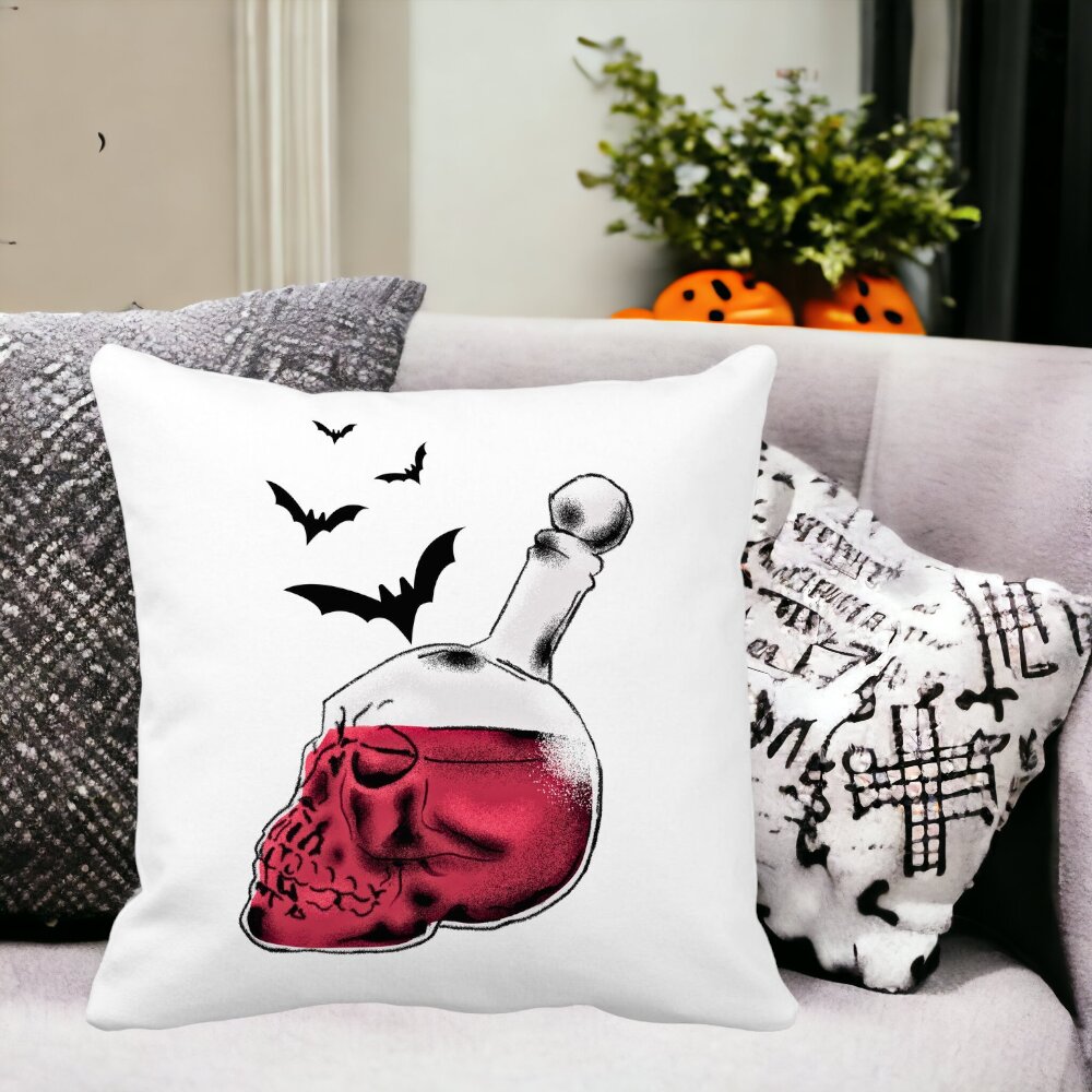 Perna Decorativa cu motiv Sticla Craniu de Halloween 1, 40x40 cm, Alba, Mata, Husa Detasabila, Burduf 13 Alba