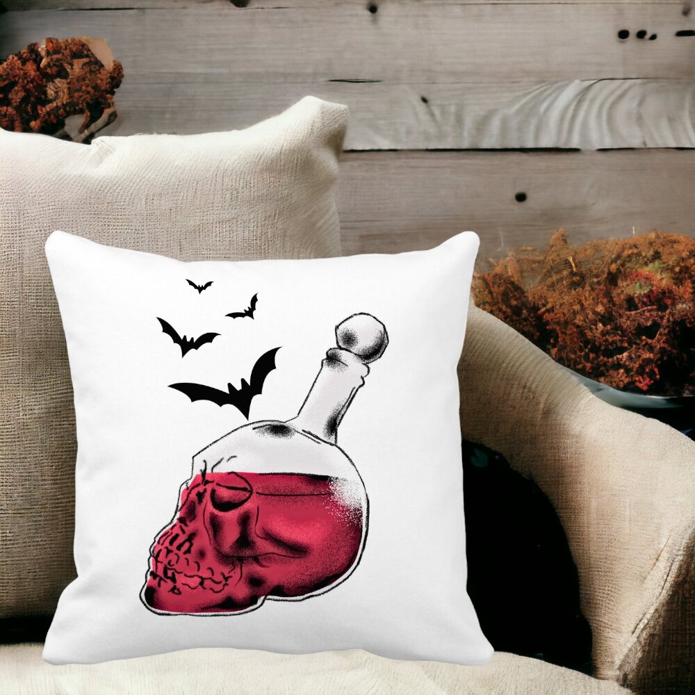 Perna Decorativa cu motiv Sticla Craniu de Halloween 1, 40x40 cm, Alba, Mata, Husa Detasabila, Burduf 14 Mata