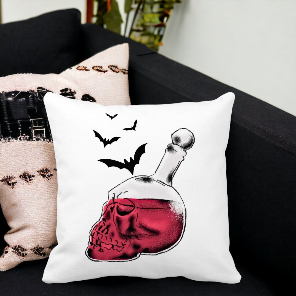 Perna Decorativa cu motiv Sticla Craniu de Halloween 1, 40x40 cm, Alba, Mata, Husa Detasabila, Burduf 15 Husa Detasabila
