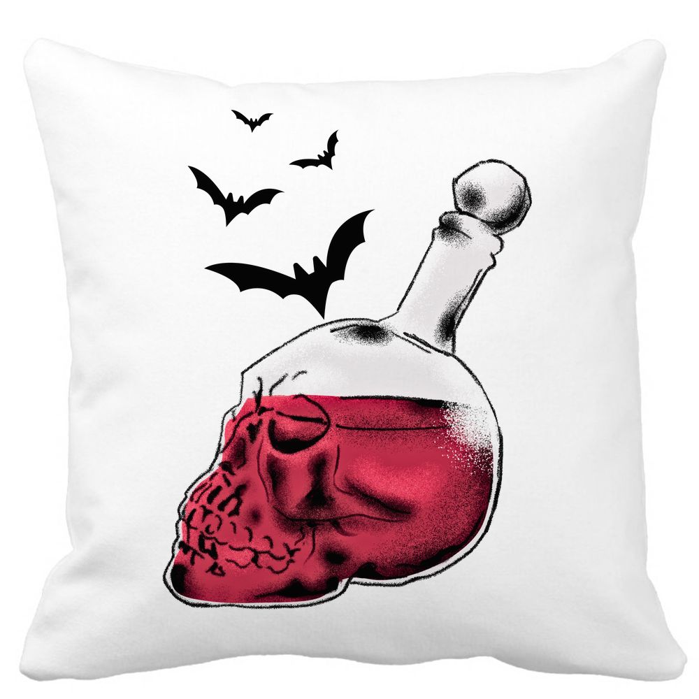 Perna Decorativa cu motiv Sticla Craniu de Halloween 1, 40x40 cm, Alba, Mata, Husa Detasabila, Burduf 11 Perna Decorativa cu motiv Sticla Craniu de Halloween 1