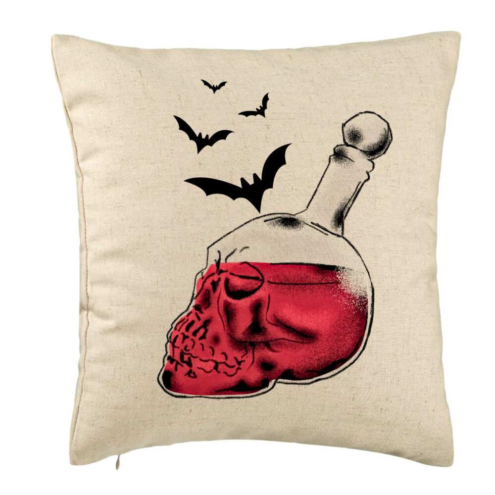 Perna Decorativa cu motiv Sticla Craniu de Halloween 1, 40x40 cm, Bej, Husa Detasabila, Burduf 5 Perna Decorativa cu motiv Sticla Craniu de Halloween 1
