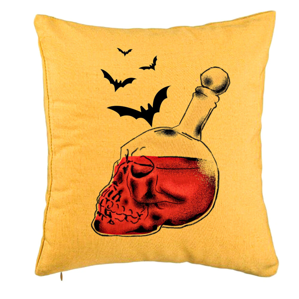 Perna Decorativa cu motiv Sticla Craniu de Halloween 1, 40x40 cm, Galben, Husa Detasabila, Burduf 5 Perna Decorativa cu motiv Sticla Craniu de Halloween 1