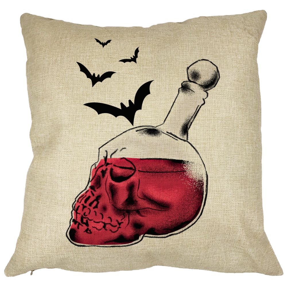 Perna Decorativa cu motiv Sticla Craniu de Halloween 1, 40x40 cm, Husa Detasabila, Burduf 13 Perna Decorativa cu motiv Sticla Craniu de Halloween 1