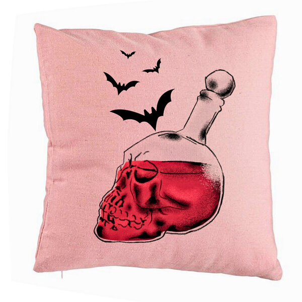 Perna Decorativa cu motiv Sticla Craniu de Halloween 1, 40x40 cm, Roz, Husa Detasabila, Burduf 5 Perna Decorativa cu motiv Sticla Craniu de Halloween 1