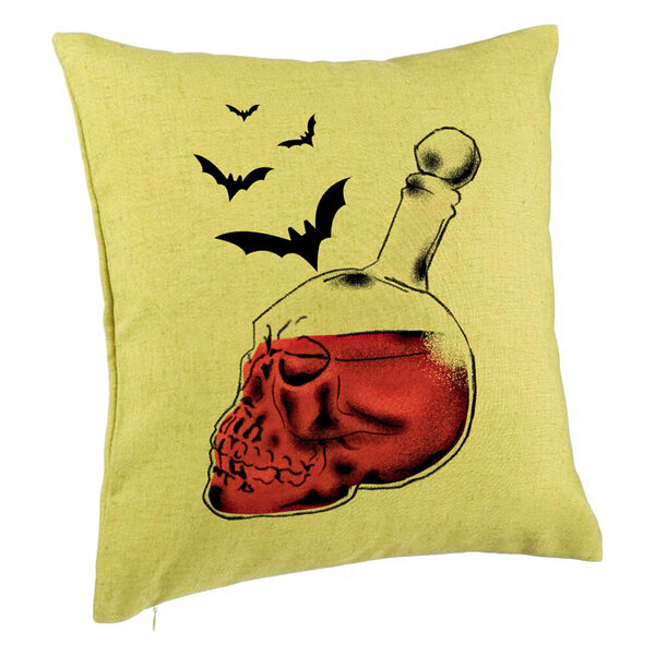 Perna Decorativa cu motiv Sticla Craniu de Halloween 1, 40x40 cm, Verde, Husa Detasabila, Burduf 5 Perna Decorativa cu motiv Sticla Craniu de Halloween 1