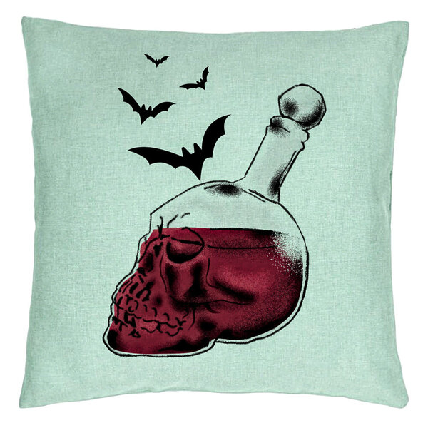 Perna Decorativa cu motiv Sticla Craniu de Halloween 1, 40x40 cm, Verde Menta, Husa Detasabila, Burduf 5 Perna Decorativa cu motiv Sticla Craniu de Halloween 1