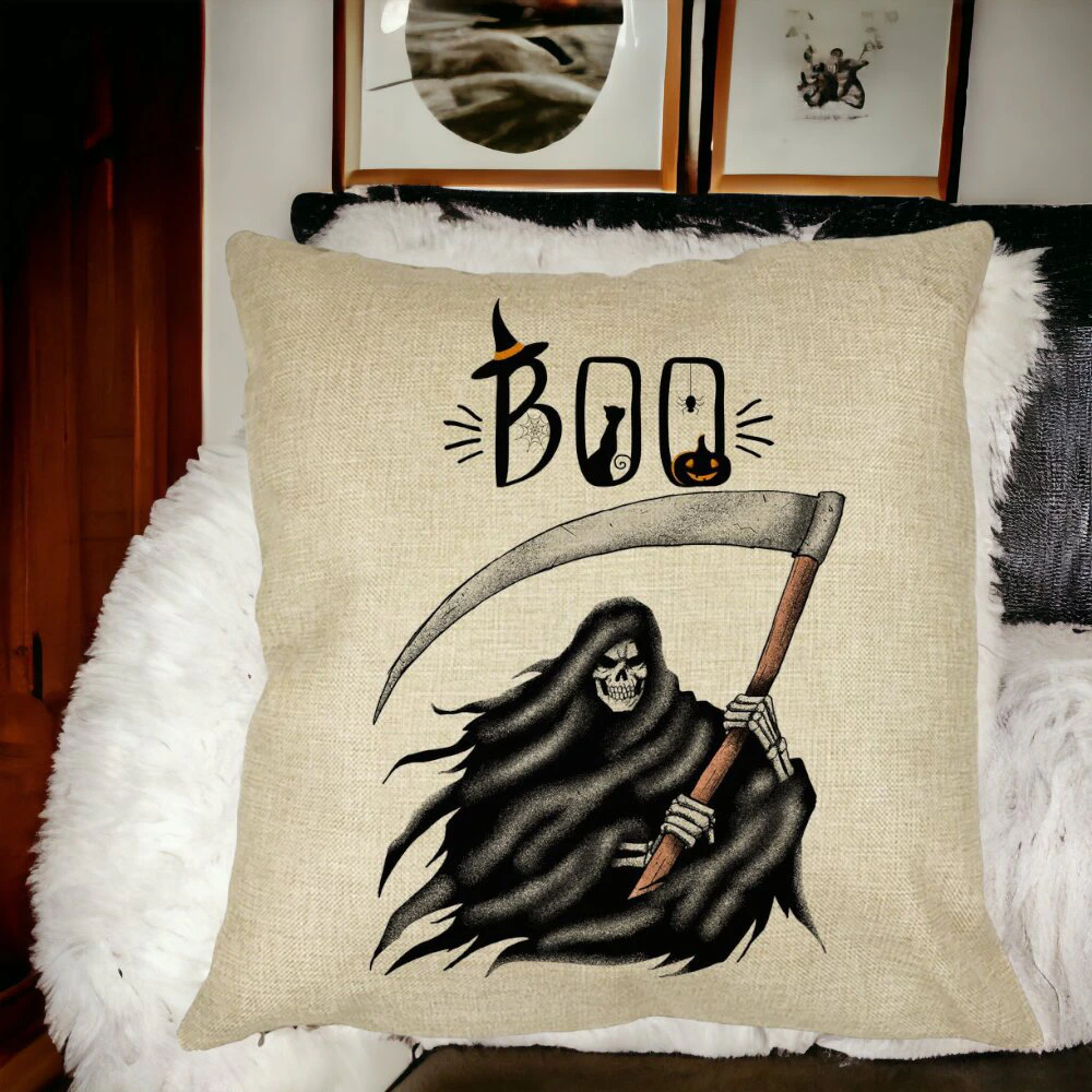 Perna Decorativa cu motiv The Grim Reaper, de Halloween, 40x40 cm, Husa Detasabila, Burduf 16 Perna Decorativa cu motiv The Grim Reaper de Halloween 40x40 cm Husa Detasabila Burduf bsc0534 5