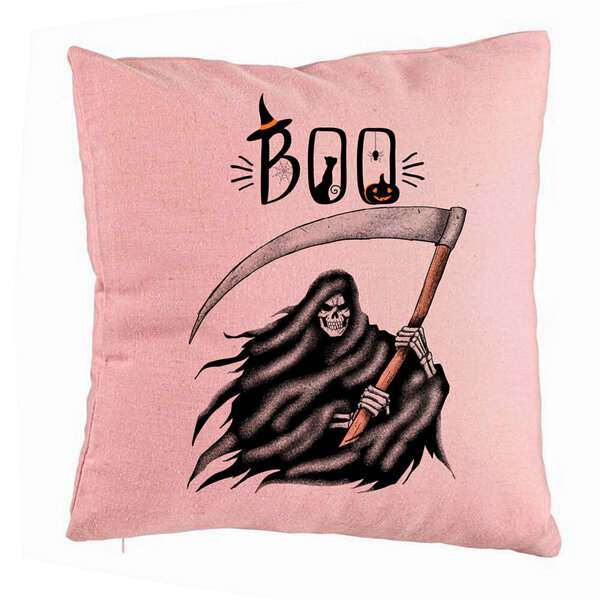 Perna Decorativa cu motiv The Grim Reaper, de Halloween, 40x40 cm, Roz, Husa Detasabila, Burduf 5 Perna Decorativa cu motiv The Grim Reaper