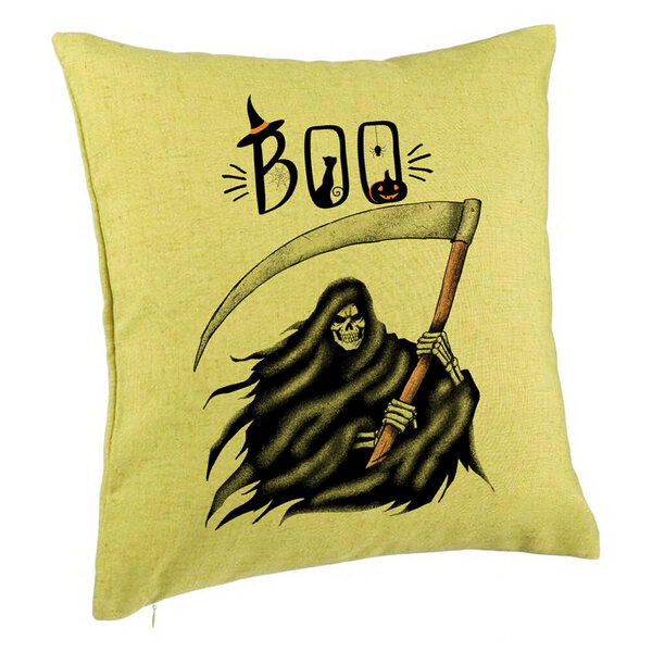 Perna Decorativa cu motiv The Grim Reaper, de Halloween, 40x40 cm, Verde, Husa Detasabila, Burduf 5 Perna Decorativa cu motiv The Grim Reaper