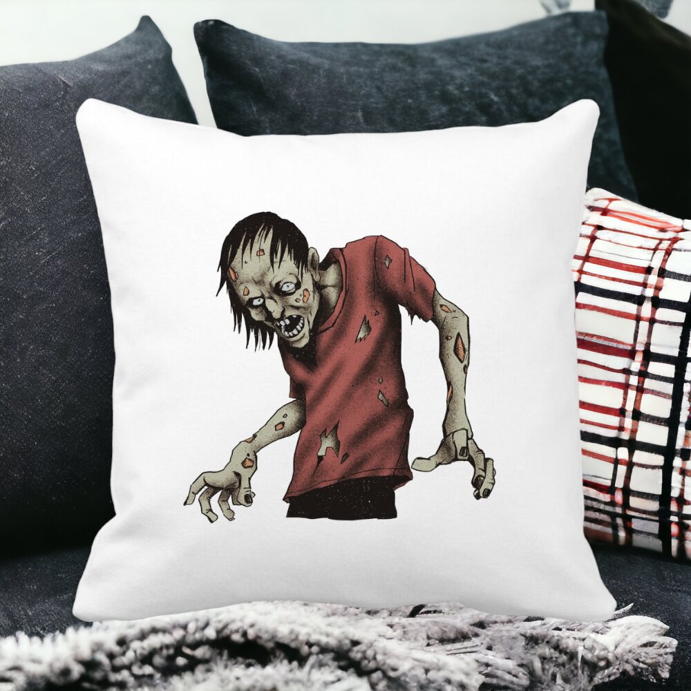 Perna Decorativa cu motiv Zombie de Halloween 1, 40x40 cm, Alba, Mata, Husa Detasabila, Burduf 12 40x40 cm