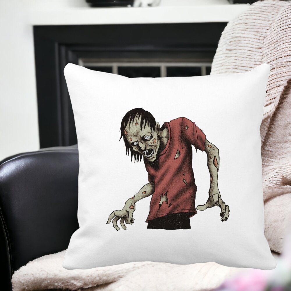 Perna Decorativa cu motiv Zombie de Halloween 1, 40x40 cm, Alba, Mata, Husa Detasabila, Burduf 15 Husa Detasabila