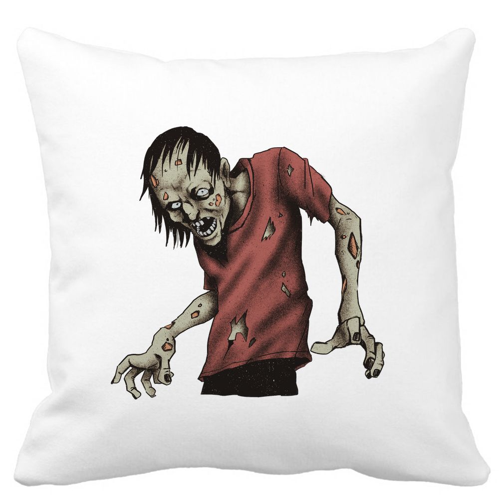 Perna Decorativa cu motiv Zombie de Halloween 1, 40x40 cm, Alba, Mata, Husa Detasabila, Burduf 11 Perna Decorativa cu motiv Zombie de Halloween 1