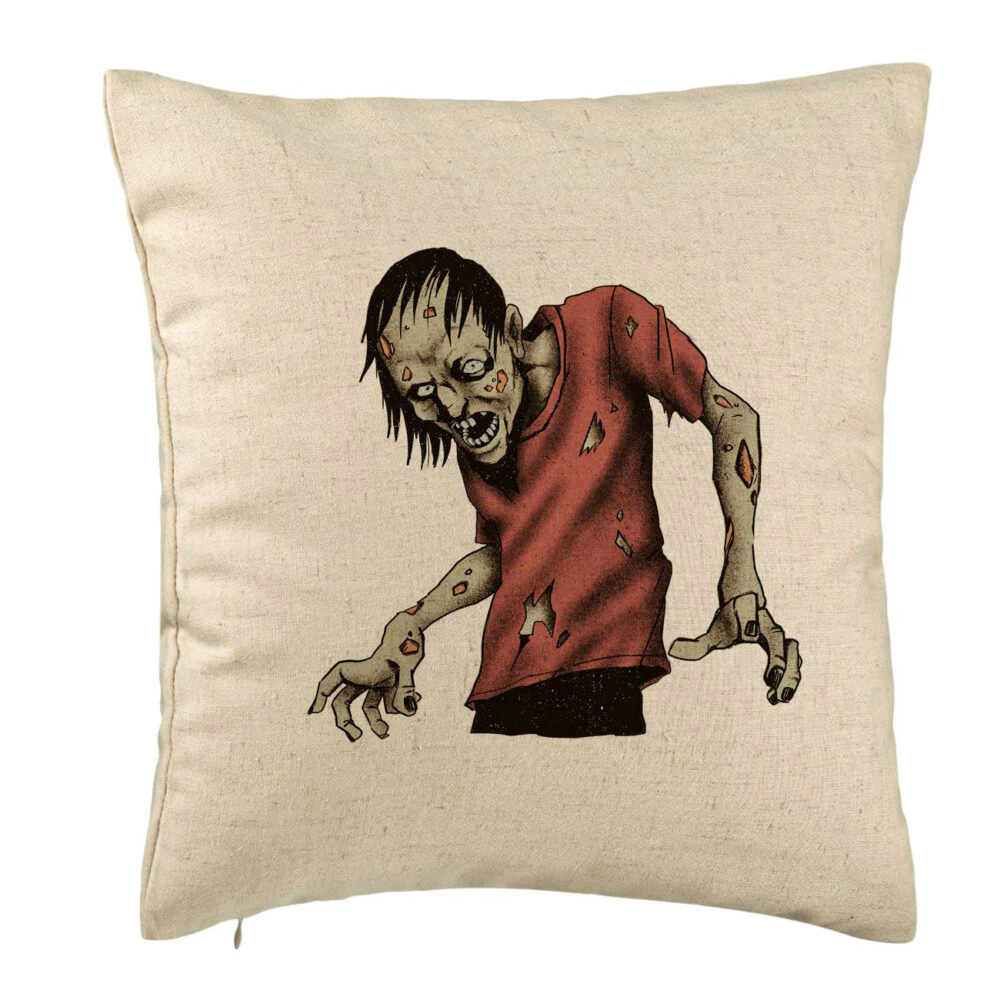 Perna Decorativa cu motiv Zombie de Halloween 1, 40x40 cm, Bej, Husa Detasabila, Burduf 5 Perna Decorativa cu motiv Zombie de Halloween 1